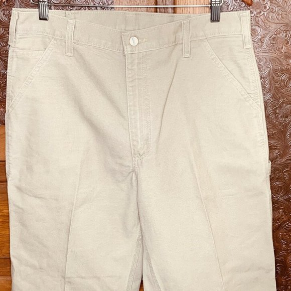 NEW Carhartt Dungaree Fit Mens Pants 34X36 Tan Carpenter Work Chore NWOT - Picture 2 of 11